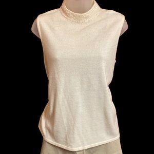 Designer Originals sleeveless mock neck sweater with jeweled beaded collar